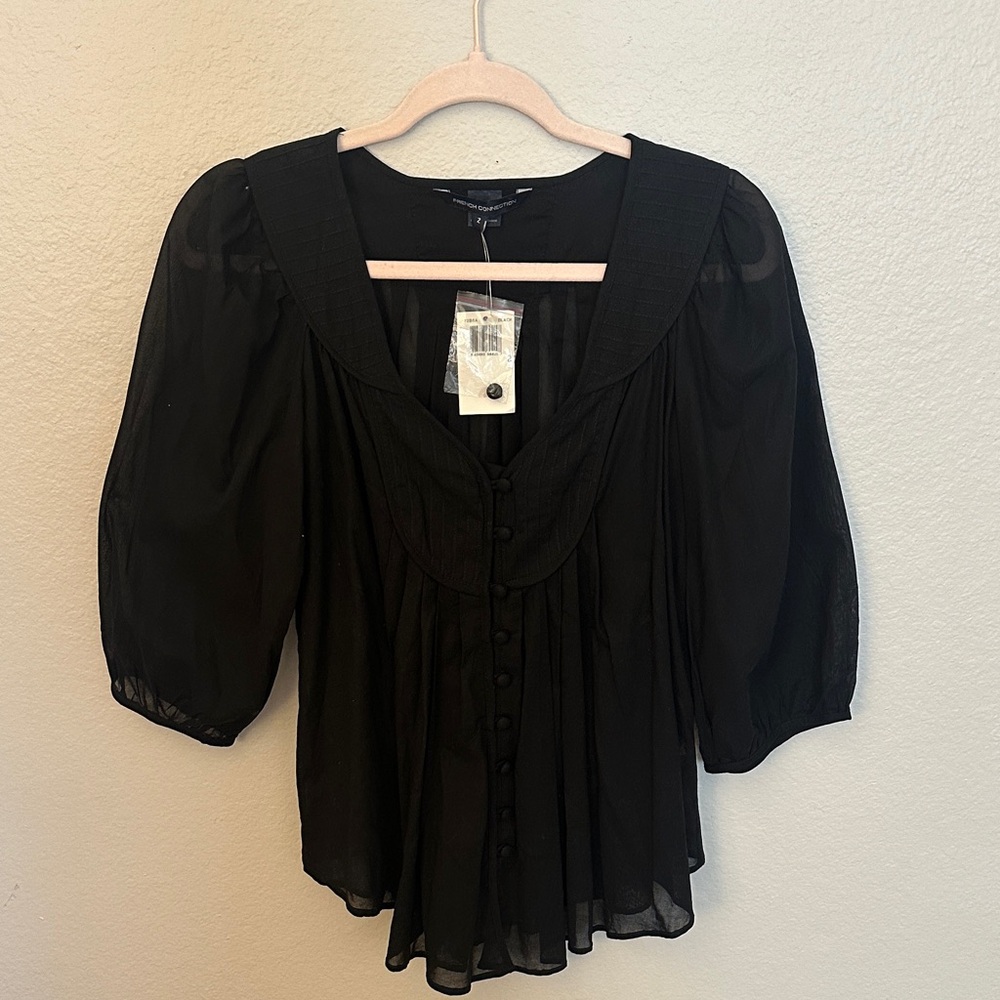 NWT Nordstrom French Connection Black Sheer Blouse